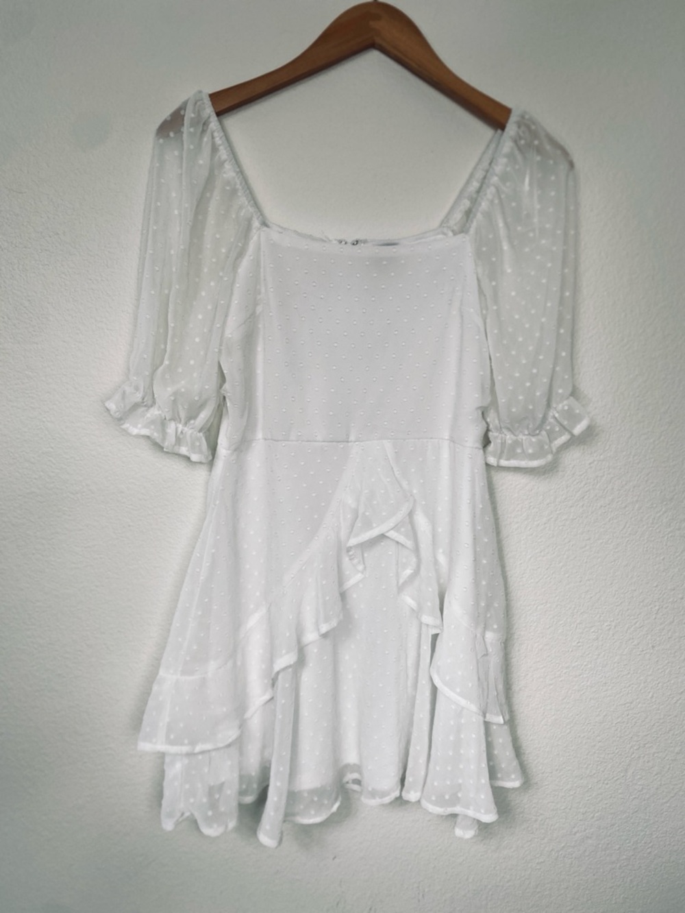 Mi Ami Juniors White Puff Sleeve Layered Mini Dress Size Small Cottagecore Girly